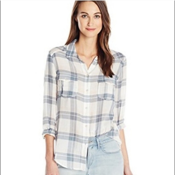PAIGE Women's Button Down MYA Shirt Pristine/Stormy Weather/Rose Smoke Size XS - Picture 1 of 14